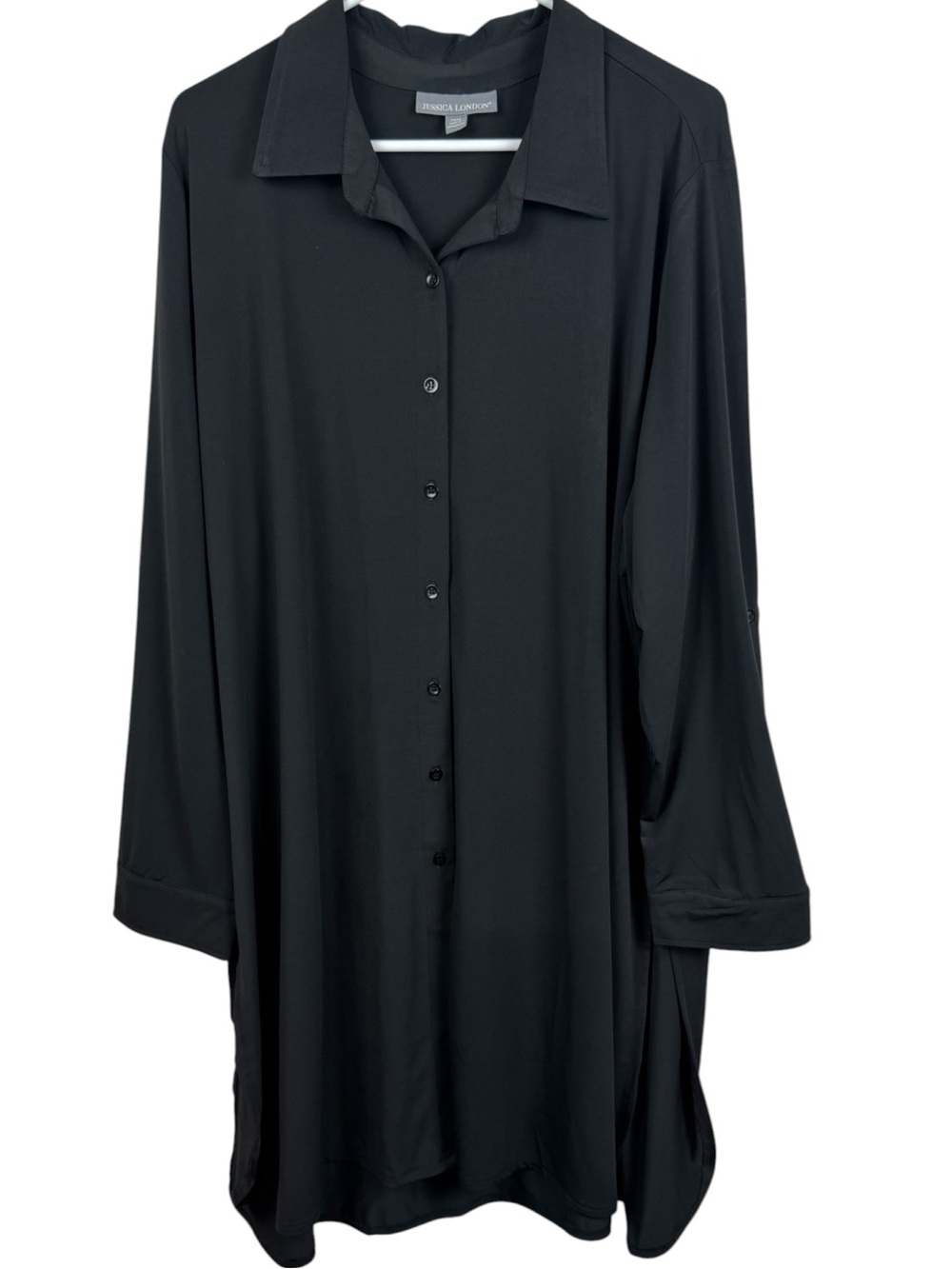 Jessica London 22/24 Plus size Black button down long sleeve Stretch tunic shirt